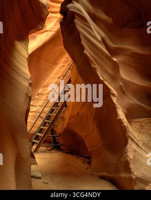 Eine robuste Leiter im Lower Antelope Canyon in der Nähe von Page, Arizona Stockfoto