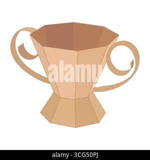 Illustration Des Golden Trophy Cup. Ein goldener Trophäenbecher mit eleganten geschwungenen Griffen und geometrischen Facetten symbolisiert Sieg, Erfolg und Erfolg. Stock Vektor