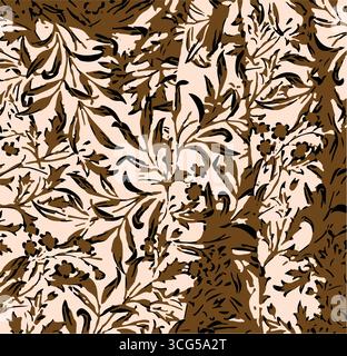 Niedliches Vintage-Blumenmuster aus rosa kleinen Pionarosen mit grünen Blättern, ditsy und ziemlich schlichtem Vibe. Romantische Blumen und kleine Blumen. Stock Vektor