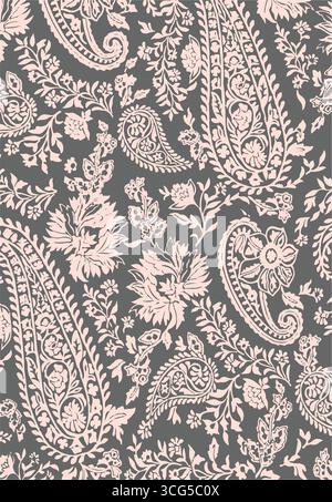 Nahtloses Paisley-Vektor-Design mit atemberaubenden Blumen und Blättern in einem Batik-inspirierten Stil. Vintage Backdrop. Bandana-Einstecktuch-Paisley-Stoffaufnäher Stock Vektor