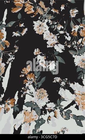 Bunte Muster mit tropischen Pflanzen, Blumen, Blütenzweigen und Blättern auf hellblauem Hintergrund. Laub exotischer Pflanzen im Sommer für Banner, Stock Vektor