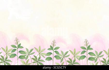 Tropische Palmenblätter Aquarellhintergrund Dschungel-Wandkunst Stockfoto