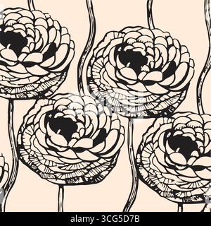 Bunte Muster mit tropischen Pflanzen, Blumen, Blütenzweigen und Blättern auf hellblauem Hintergrund. Laub exotischer Pflanzen im Sommer für Banner, Stock Vektor