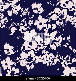 Nahtloses Blumenmuster mit abstrakten Blumenzweigen mit Blättern, Blüten und Beeren. Vektor-Natur-Illustration im Vintage-Aquarellstil Stock Vektor