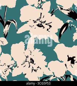 Nahtloses Blumenmuster mit abstrakten Blumenzweigen mit Blättern, Blüten und Beeren. Vektor-Natur-Illustration im Vintage-Aquarellstil Stock Vektor