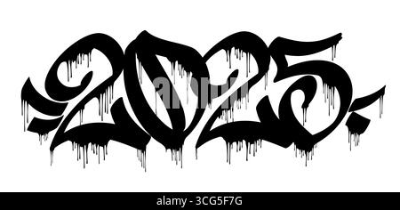 2025 in Graffiti Markerbuchstaben Stil Vektorbanner isoliert auf weiß. Designelement Neujahr. Stock Vektor