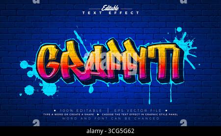 Graffiti bearbeitbarer Texteffekt Design mit anpassbarer bunter Grunge Hand gezeichneter Street Art Schriftart auf Ziegelwand Hintergrund. Vektor Illustrator Grafik Stock Vektor