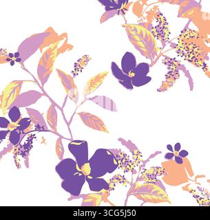 Vintage-Blumenmuster nahtlose Hintergrundrandstickerei ethnischer Batik-Retro. Blumenmotive Paisley-Batik. Braune Silhouette Aquarellblumen Ik Stock Vektor