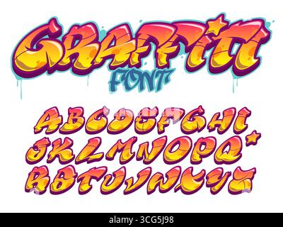 Vector font in old school graffiti Stil. Großbuchstaben Alphabet. Vollständig anpassbare Farben. Stock Vektor