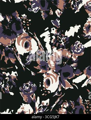 Nahtloses Blumenmuster mit abstrakten Blumenzweigen mit Blättern, Blüten und Beeren. Vektor-Natur-Illustration im Vintage-Aquarellstil Stock Vektor