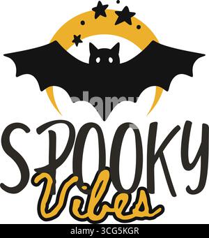 Halloween Party Fledermaus Kids Print Spooky Vibes Text Banner Text Happy Halloween Vector Card Stock Vektor