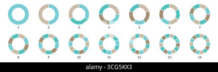 Farbsymbole für Tortendiagramme oder Infografik für Segmente oder Teilsymbole für Radrunddiagramme Vektorgrafik Stock Vektor