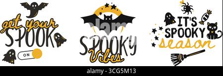 Halloween Party Fledermaus Geist Wimsical Kids Print Text Banner Text Happy Halloween Vektor T-Shirt Poster Set Stock Vektor