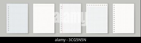 Copybook Notizbuch Notizblock Papier Raster Liniert Quadrat Plan Seite Papier Vektor Notiz Set Leere Post Label Stock Vektor