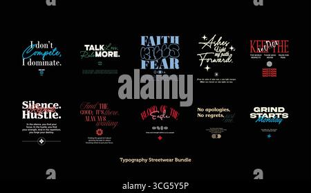 Typografie Streetwear T-Shirt Design Bundle Vektor Stock Vektor