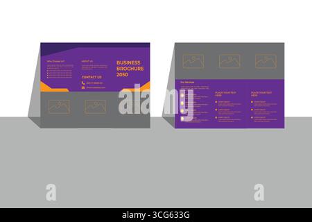 Broschüre Geschäftsvorlage im dreifach gefalteten Layout. Corporate Design-Broschüre mit austauschbarem Bild. Stock Vektor