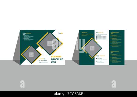Broschüre Geschäftsvorlage im dreifach gefalteten Layout. Corporate Design-Broschüre mit austauschbarem Bild. Stock Vektor