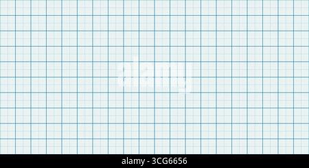Millimeterdiagramm-Papierbogen mit blauen Rasterlinien auf weißem Hintergrund. Leere Papierschablone für quadratische Diagramme. Ausbildung und technisches Ingenieurkonzept Stock Vektor