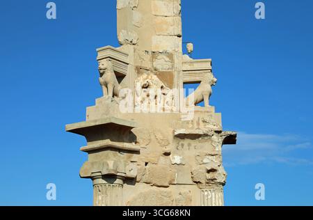 Detail des Mausoleums von Bes in Sabratha an der Küste Libyens Stockfoto