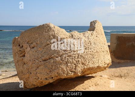 Relikt der Olivenölindustrie am UNESCO-Weltkulturerbe Sabratha in Libyen Stockfoto