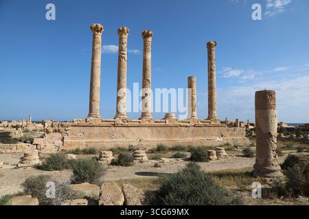 Überreste des Tempels des Liber in Sabratha an der Küste Libyens Stockfoto