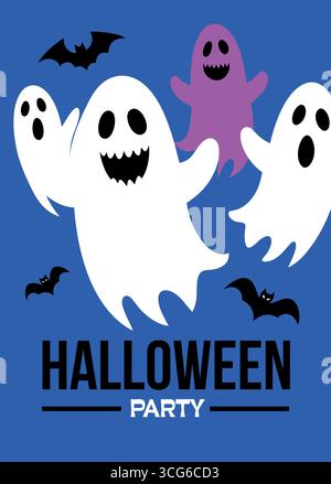Genießen Sie eine lustige und gruselige Halloween-Party mit kreativen Ghosts and Fledermaus Illustration Stock Vektor