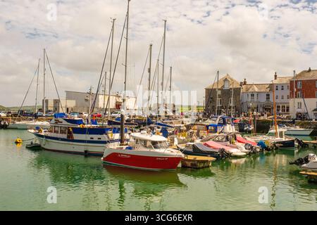 Padstow, Cornwall, England, UK Small Boat Harbor. Stockfoto