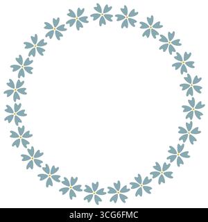 Eleganter Vektor-Blumenrahmen mit einem runden Arrangement aus stilisierten blauen Blumen und gelben Mittelpunkten, perfekt für Einladungen, Karten oder dekorative Ele Stock Vektor
