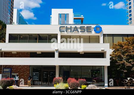 Seattle, Washington, USA – 29. Juli 2024: Markenlogo der Chase Bank. Logo-Marke des Finanzunternehmens Chase Bank. Firmenlogo Stockfoto