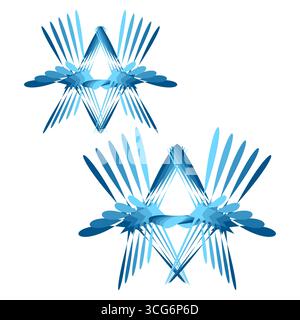 Abstrakte symmetrische Formen. Blaue kristallähnliche Formen. Stachelige Vektorgrafik. Geometrische dekorative Elemente. Stock Vektor