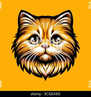 Niedliche und flauschige gelbe Katzenillustration, ideal für Maskottchen, Print-on-Demand oder kreative Branding-Projekte. Stock Vektor