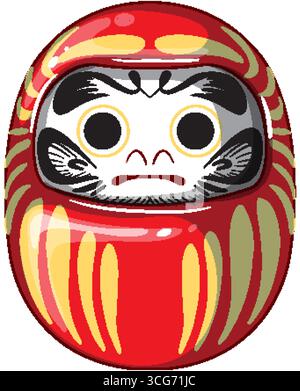 Traditionelle japanische Daruma-Puppe in leuchtendem Rot, klaren Vektorlinien und Glanzlichtern Stock Vektor