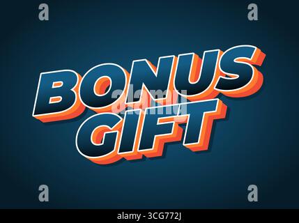 Ein lebendiges Grafikdesign mit dem BONUS-GESCHENK für Text in auffälliger, stilisierter Typografie. Die Buchstaben haben einen 3D-Effekt mit einem Farbschema für Farbverläufe, Set ag Stock Vektor