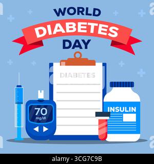 Illustration flaches Design für den Weltdiabetestag 14. november Stock Vektor