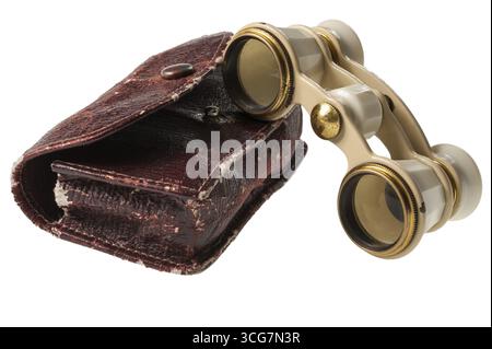 Theaterbrille in einem Fall isoliert auf weiß Stockfoto