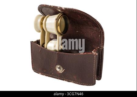 Theaterbrille in einem Fall isoliert auf weiß Stockfoto