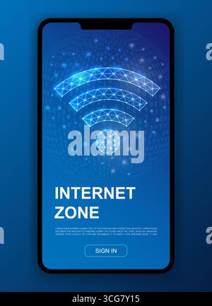 Polygonales Wi-Fi-Symbol für UI, UX-Designvorlage. Abbildung der Internetzone mit niedrigem Poly für das Design von Apps für mobile Homepages. Abbildung der Verbindung Stock Vektor