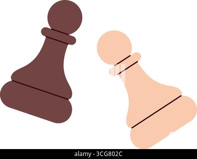 Zwei einfache Schachfiguren symbolisieren Gleichheit, grundlegende Strategie und den Beginn jedes Schachkampfes Stock Vektor