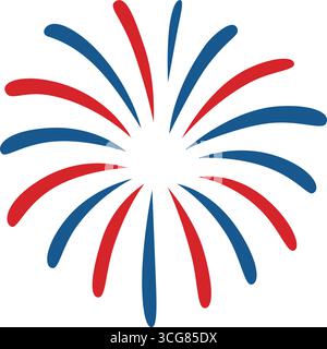 Leuchtendes rot-blaues Feuerwerk. Burst-Illustration auf weißem Hintergrund. Feiern von Festlichkeiten Stock Vektor