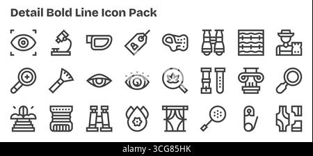 Entdecke 24 Bold Outline-Vektorsymbole, inspiriert von Detail. Perfekt für Web- und App-Schnittstellen. Stock Vektor