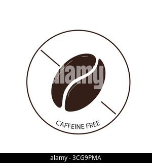 Symbol ohne Koffein. Linie Kreis mit Kaffeebohne Silhouette. Abzeichen, Dichtungsumriss. Emblem einfache Zusammensetzung auf Produkten. Vektorabbildung Stock Vektor