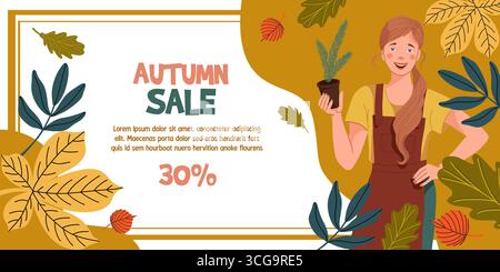 Werbebanner, Das Eine Frau Mit Sämling Darstellt Stock Vektor