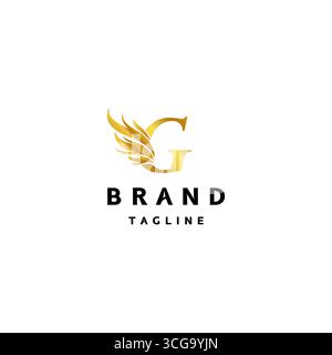 Anfangsbuchstabe G mit Logo im Goldflügel-Design. Elegantes G-Logo mit goldenem Flügeldesign. Stock Vektor