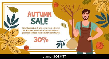 Banner mit einem Mann mit Fruchtsämchen Stock Vektor