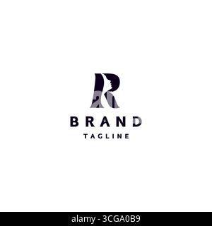 Ursprünglicher R-Buchstabe mit Woman Silhouette-Logo. Silhouette mit Mädchengesicht im R-Logo-Design. Stock Vektor