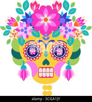 Gelber Zuckerschädel Mit Blumen Stock Vektor
