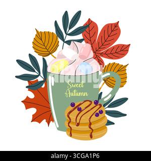 Tasse Kaffee Mit Marshmallows Und Cupcakes Stock Vektor