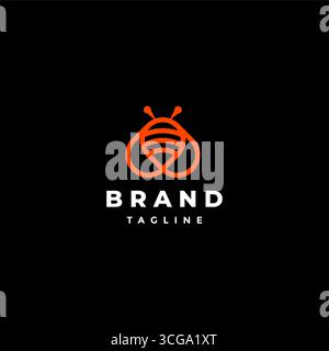 Einfaches, Niedliches Logo In Orange Bee. Orange Round Bee Icon Im Black Space Logo Design. Stock Vektor