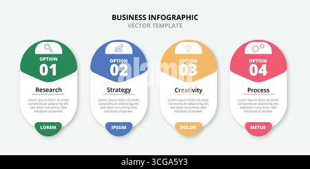 Vektorvorlage für Business-Infografik mit vier Optionen. Infografik zur 4-stufigen Zeitachse für Geschäftspräsentationen, Bericht, Marketing, Forschung, Banner Stock Vektor
