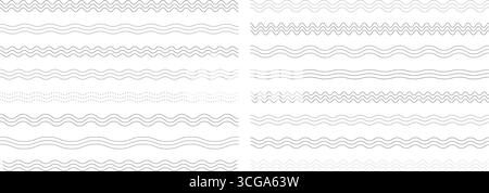 Wellenlinien eingestellt. Sammlung abstrakter, welliger und gepunkteter Linien auf weißem Hintergrund. Minimalistische Dekorationselemente Stock Vektor
